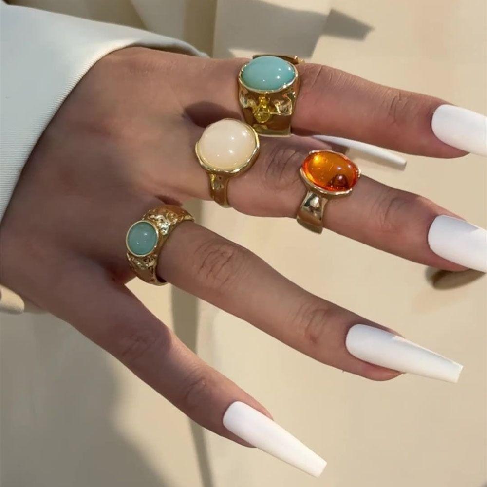 5Pcs Gold Tone Vintage Ring Set Aesthetic Alloy Fashion Jewelry Gift Boho Open Rings  for Women