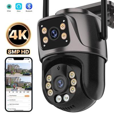 LS VISION Wifi kamera 4K 8MP PTZ divas lēcas, divi ekrāni, drošības HD IP kamera, āra, ūdensizturīga, AI izsekošana, uzraudzība, Onvif, ICsee