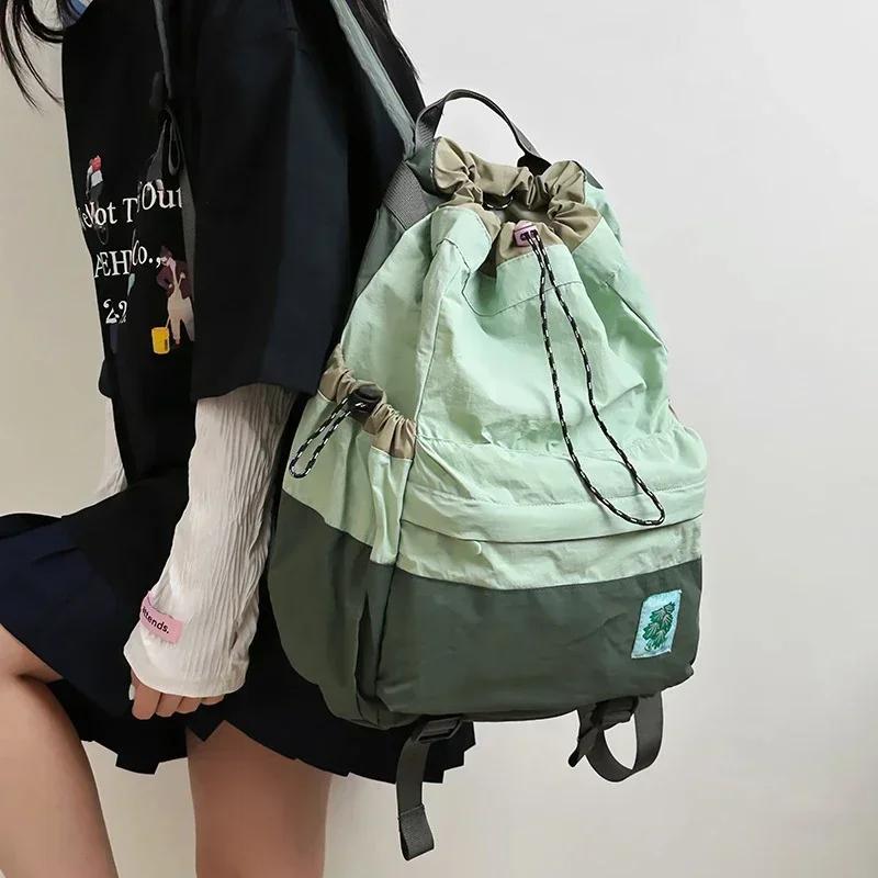Spring Summer New Lightweight Travel Op Street Sle Dual Oulder Bag Tote Ket Color Blo Fre Small Bapa With Drawstring