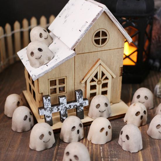 20 Pcs Halloween Miniature Ghost Figurine Cute Tiny Resin White Ghost Statue for Garden Bonsai Sand Table Decoration