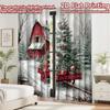 2D Flat Printing 2pcs Curtain Drapes Christmas Tree and Barn Digital Printed Polyester Drapes Holiday Decorations for Outdoor
