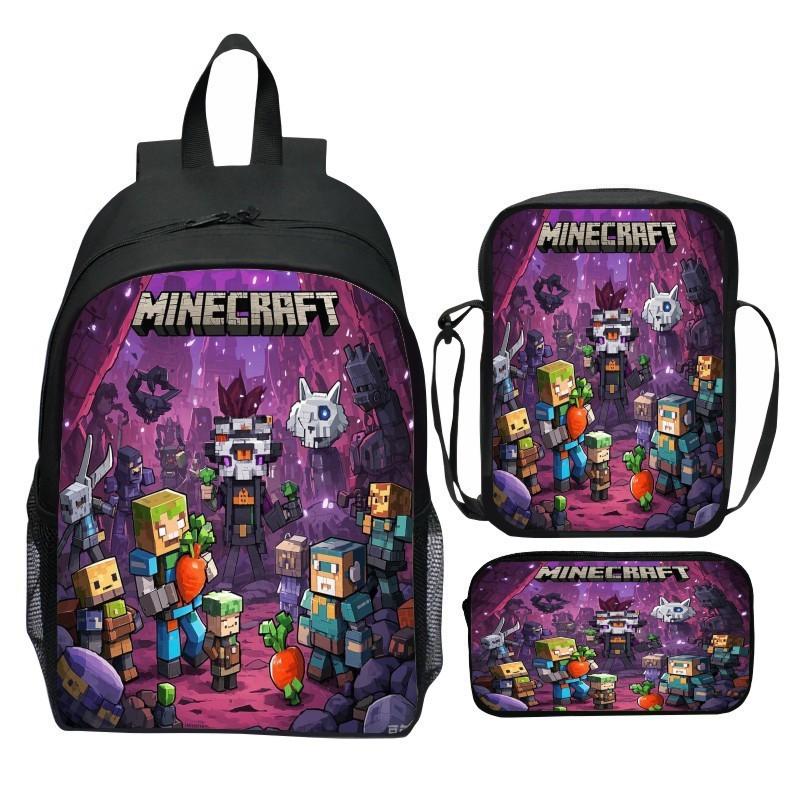 Minecraft School Backpack Set With Printed Game Pattern For Kids Students