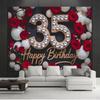 2D Luxury 35th Birthday Backdrop with Diamond Number and Red Roses Party Background