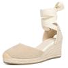 Damen Wildleder Schnürer Geschlossene Zehenpartie Stroh Keilabsatz Sandalen - Sommer 2026 Mittelhoher Absatz Mode