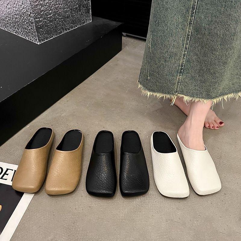 One foot square head half slippers women's spring and summer new outer wear light mouth comfortable versatile heelless lazy slippers
