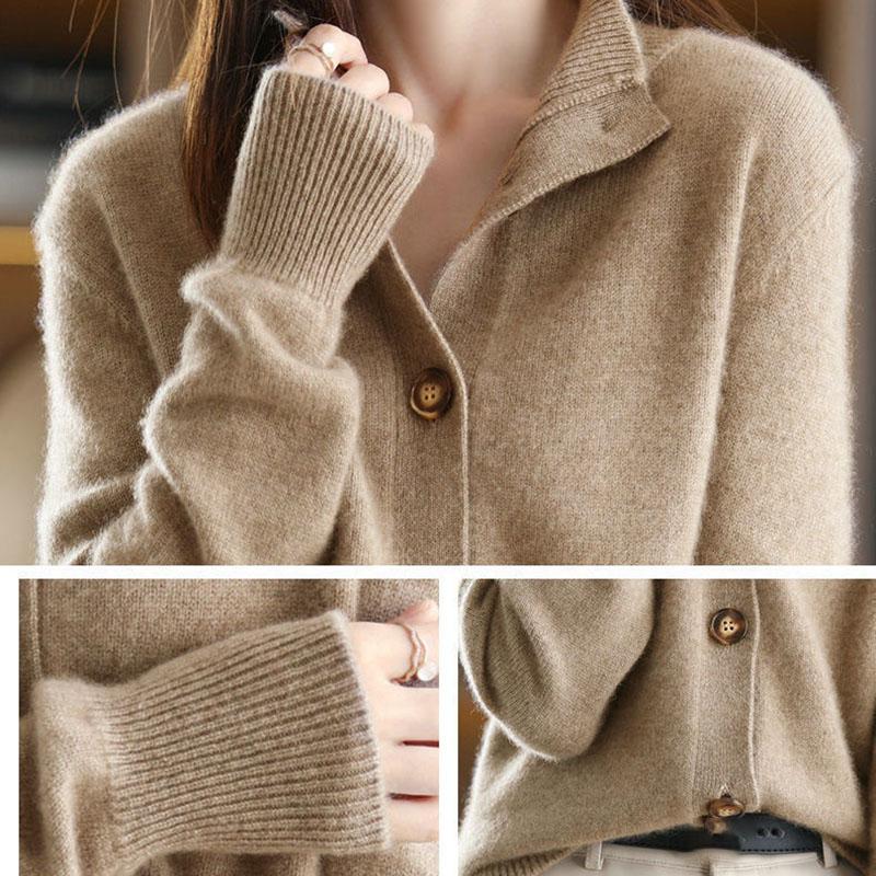 Women's Knitwear Autumn/winter Stand-up Collar Cardigan Knitted Sweater Loose Knit Jacket Thickened Outwear Knitted Top