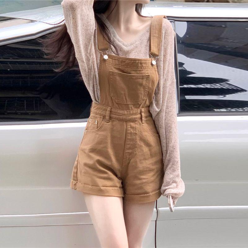 Women's Plus Size Slim-Fit Denim Overall Shorts - Stylish Summer A-line One-Piece for Petite Figures