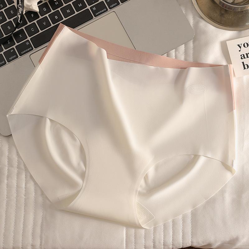 Women's Spring and Summer Ice Silk Non Mark Color Breathable Extended Gear Nude Comfortable Middle Waist Triangle Briefs