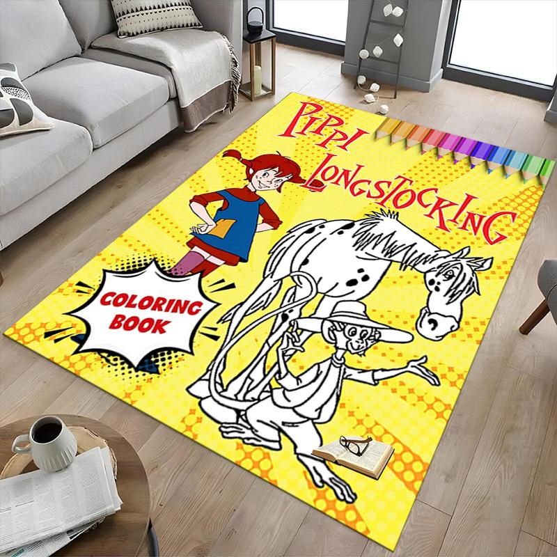 1PC Pippi Longstocking Coloring Book Extra Large Non Slip Floor carpet, Office, family, bedroom, Studio Large Area Rug Indoor Rugs