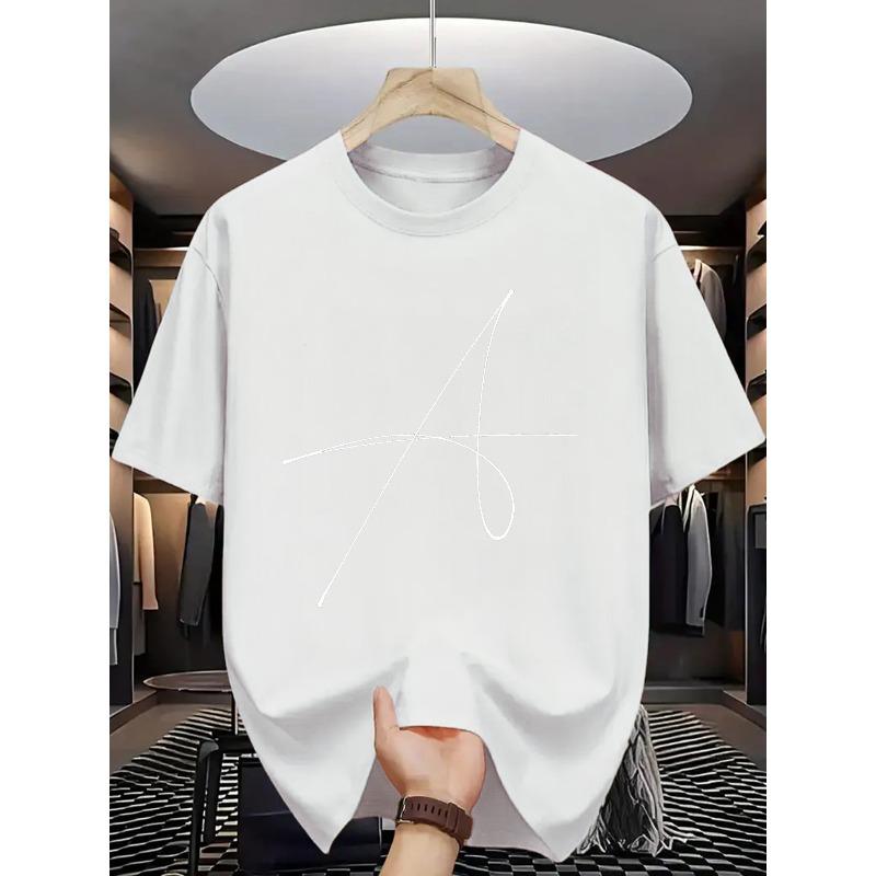 European size Summer Men's Fashion Patterned Short Sleeve T-Shirt with Letter Print Comfortable Fashionable Tee Tops for Men