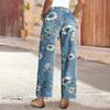 Vintage Floral Jeans for Women, Mid Rise Barrel Wide Leg Jeans, Retro Casual Stretchy Denim Pants with Pockets