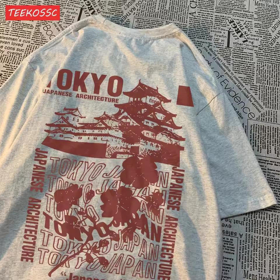 Trend Cotton Women'S T-Shirts Japanese Tokyo Sakura Printed Streetwear Soft Breathable Summer Street Female Clothes