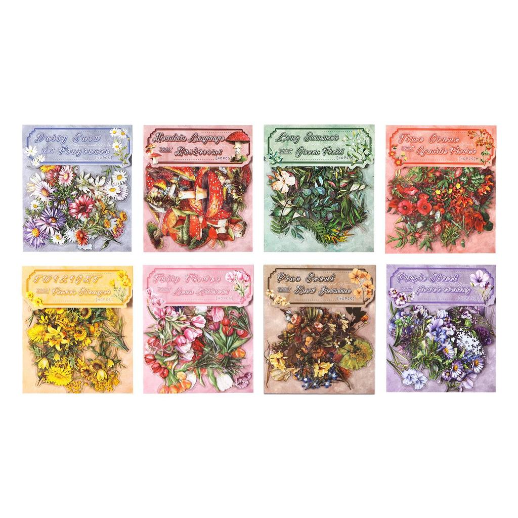 ZABC Cross the Flowers Dream Series Sticker Pack: 8 Styles of Plant & Flower Stickers for Journals and DIY Decor.