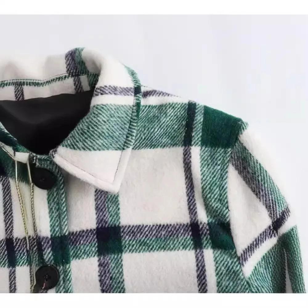 Jarní a podzimní horký prodej nové dámské oblečení Malé voňavé stylové náplastní taška Dekorace Kostkovaná vlněná bunda Kabát