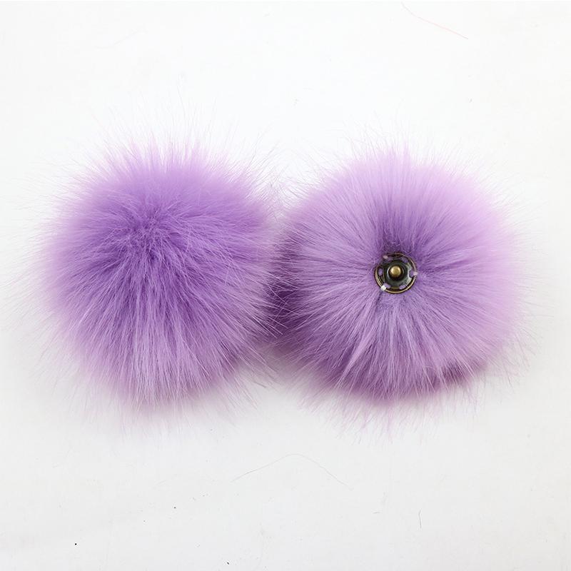 2Pcs Faux Fox Fur Pom-Pom for Hats DIY Crafts Hairball Hat Ball Pompom for Handicrafts with Press Button Toys Accessories