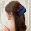Korean Retro Color Block Denim Triangle Claw Clip - High-End 2025 Shark Hair Accessory for Women