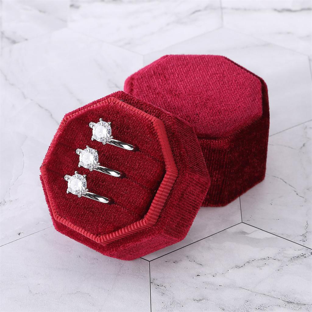 Octagonal Velvet Rings Box for Three Rings Soft Flannel Engagement Display Case Flannel Jewelry Organizer for Rings
