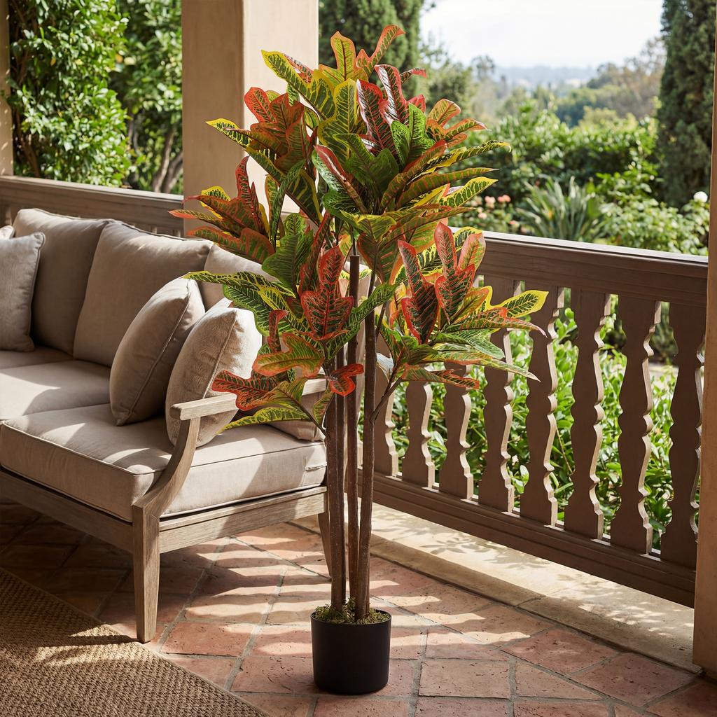 Artificial Croton 120 cm Decorative Artificial Plant with Pot and Leaves for Interior Decoration Multicolor