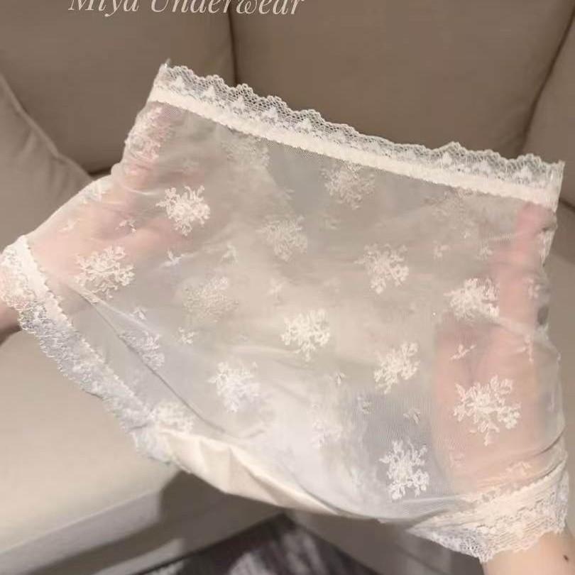 Ladies Summer New Sexy Lace Satin Transparent Mesh Gauze In Waist Triangle Briefs