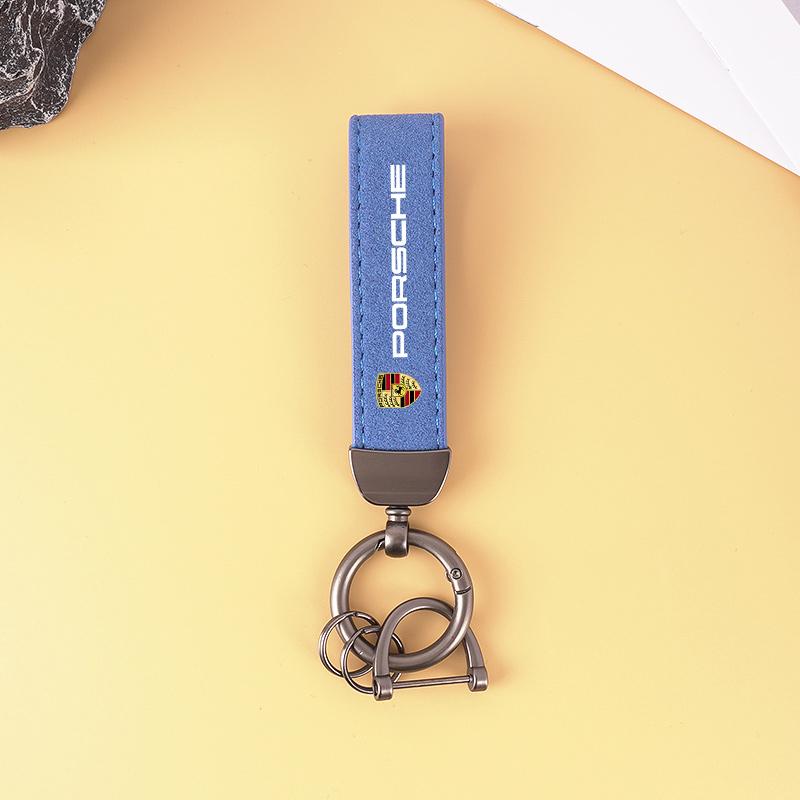 Car Logo Leather Key Ring Gift Pendant Accessory Man Suede Keychain For Porsche Boxster Cayman Cayenne 911 Macan Panamera Taycan PS4