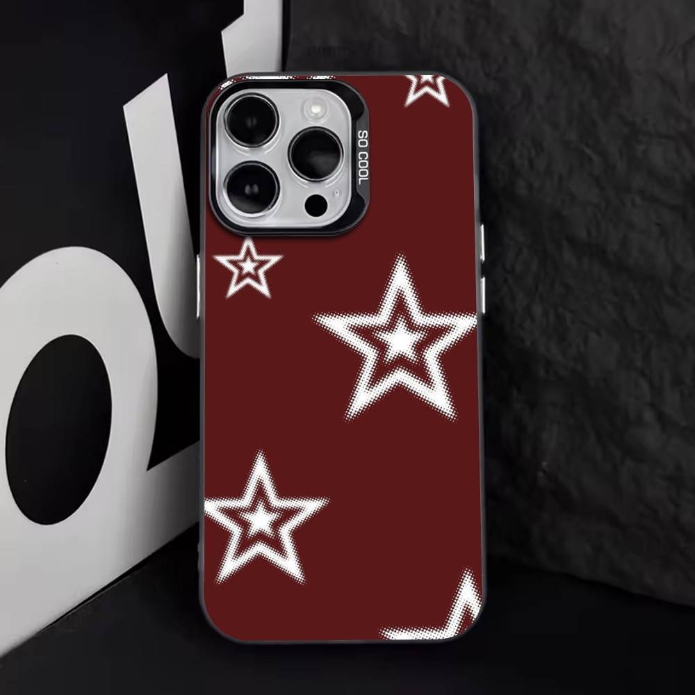 Minimalistischer Roter Stern Handyhülle Für iPhone 17,16,15,14,13,12,11 Plus,Pro Max,XS,Bunte Silber Schwarz Hülle