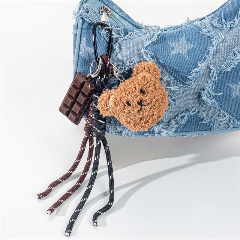 Y2K Braided Rope Bag Pendant High-grade Cute Plush Bear Keychain Pendant Fashion Bag Accessories for Women Girl