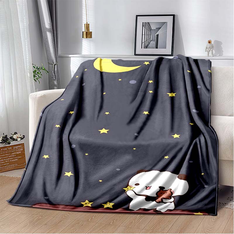 Cute Bubu and Dudu Series Blanket Cartoon Print Kids Warm Flannel Soft Comfortable Home Travel Blanket Bed Blanket Birthday Gift