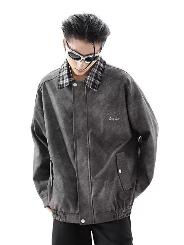 Unisex Retro Karomuster Patchwork Lederjacke - Mellade Street Style Trend