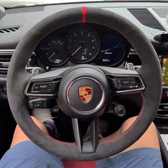 For Porsche Taycan Boxste Panamera Macan Cayenne 718 971 DIY Hand-Stitched High-quality Non-slip Suede Car Steering Wheel Cover