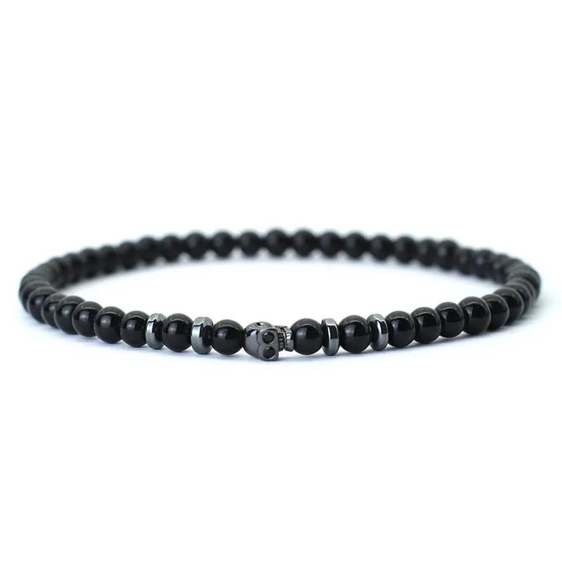 New Novel 4mm Beads Bracelet For Men Black Skull Braclet Homme Small Volcanic Rock Tiger Eyes Stone Braslet Gift For Him