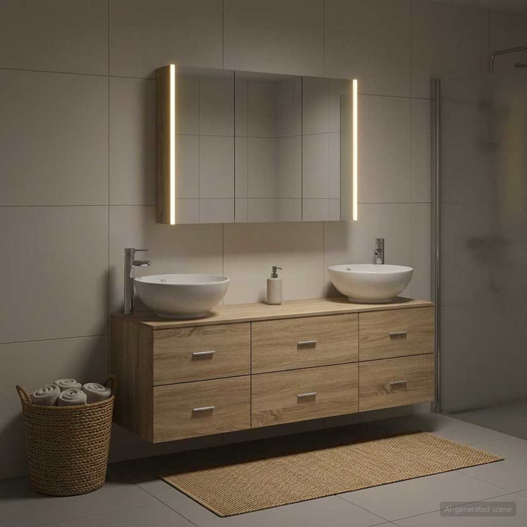 Bathroom Furniture Set 4 pcs Sonoma Oak Engineered Wood and Glass