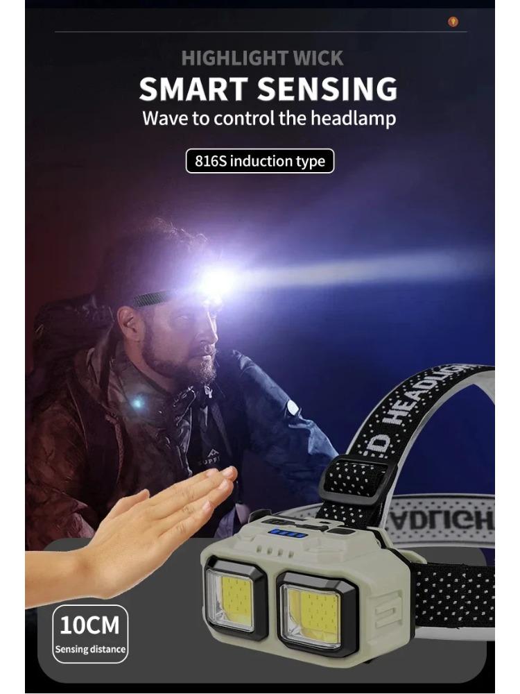 COB LED Headlamp Induction USB Rechargeable Head Flashlight Powerful Work Light for Outdoors Camping Fishing