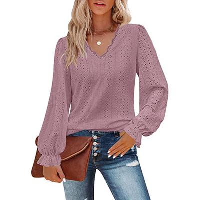 2025 Women's V-Neck Hollow Out Ruched Sleeve Casual Top