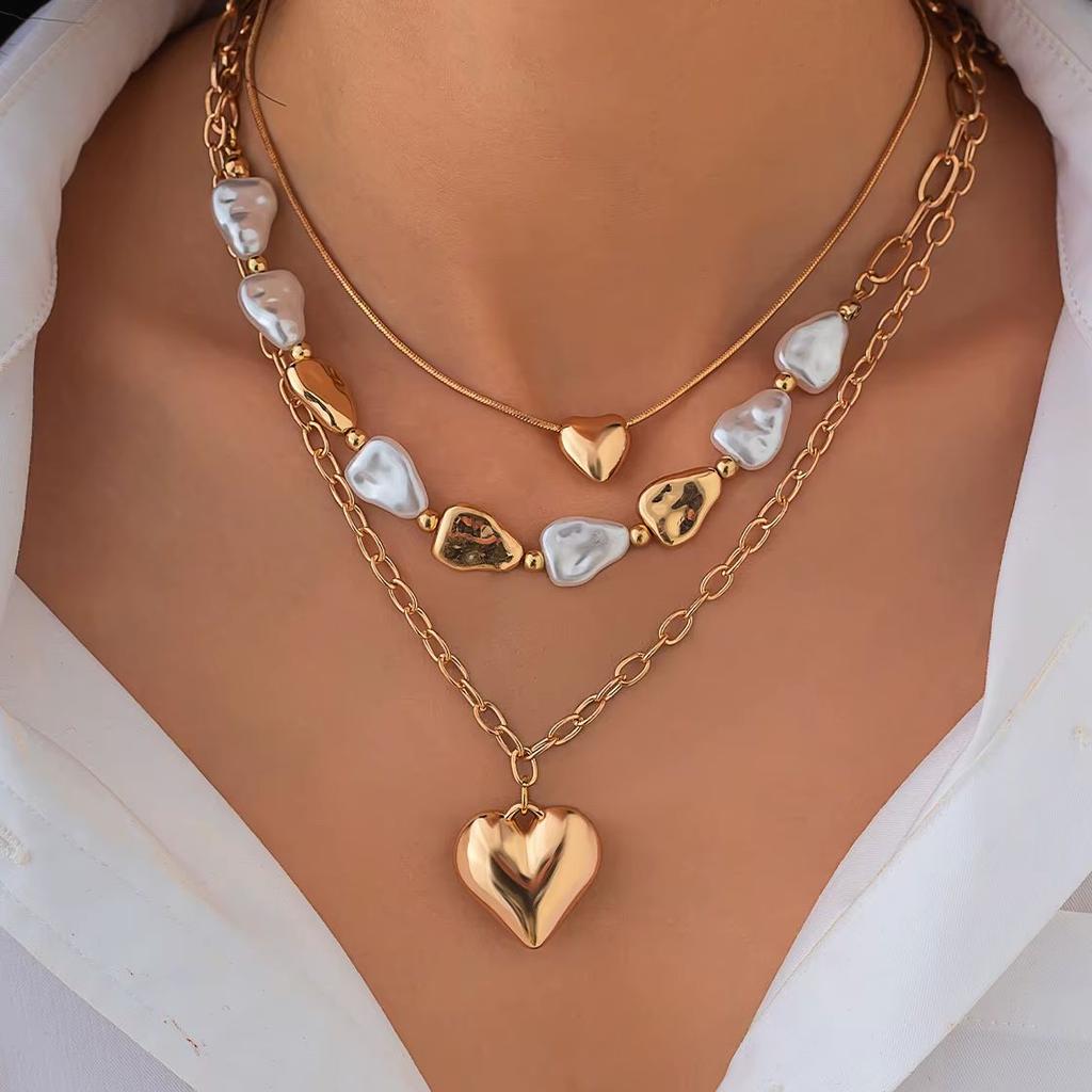 DIEZI Multilayer Baroque Imitation Pearl Choker Necklace For Women Party Gift Fashion Tassel Heart Pendant Necklace Jewelry
