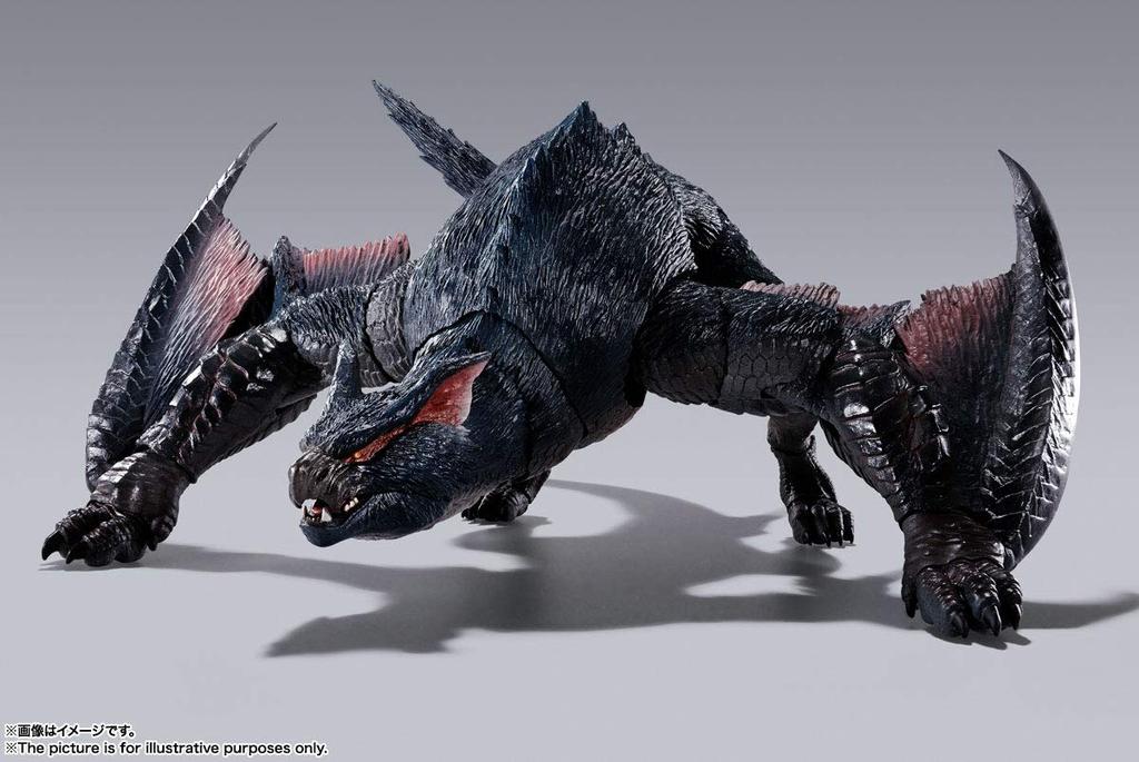 TAMASHII NATIONS MonsterArts Monster Hunter Iceborne Approximately 300mm ABS PVC Painted Action Figure S.H. World Nargacuga, &