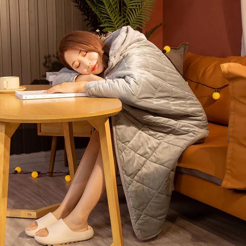Cute Cartoon Office Cloak Shawl Nap Quilt Winter Home Lunch Break Thick Hooded Cloak Shawl Quilt Button Cloak Quilt