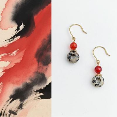 Handcrafted Red Agate Stone Earrings - Retro Geometric Vintage Ethnic Style for Women