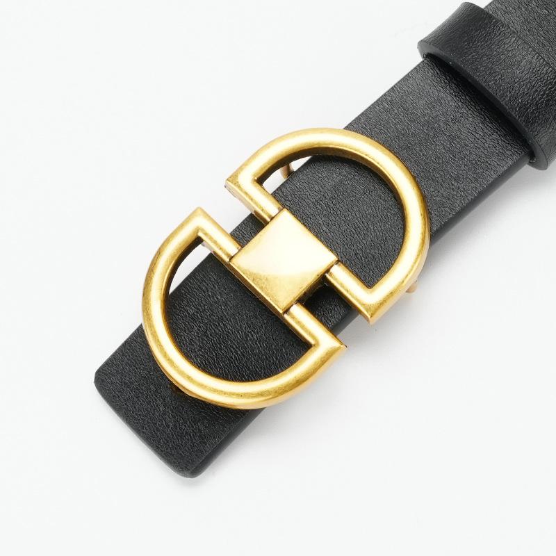 Women's Casual Belt Formal Wear New Smooth Plate Buckle Punched Genuine Leather Cowhide Belt