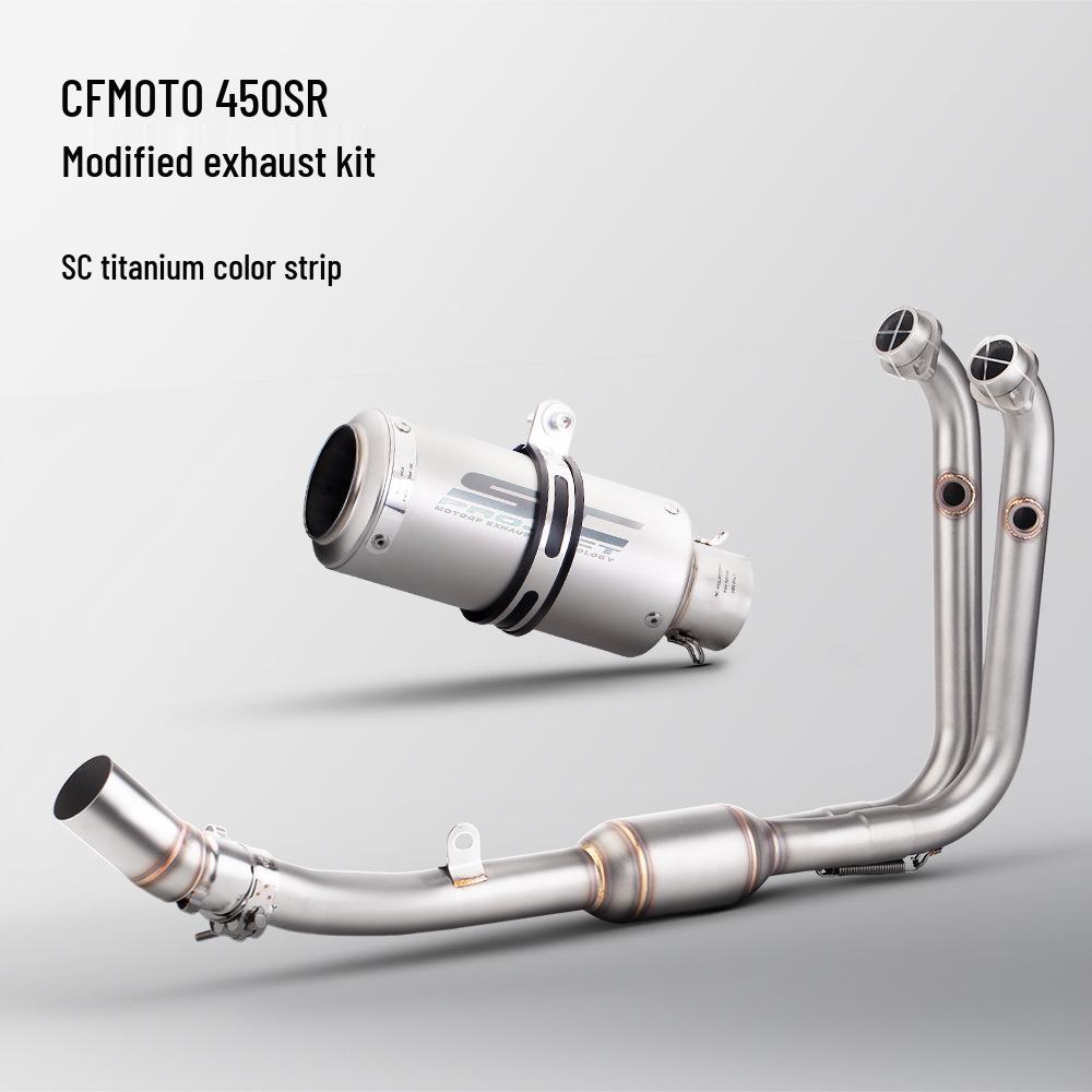 CFMOTO 450SR Stainless Steel Exhaust Pipe: Front, Middle, and SC Tail Sections for Motorcycles.