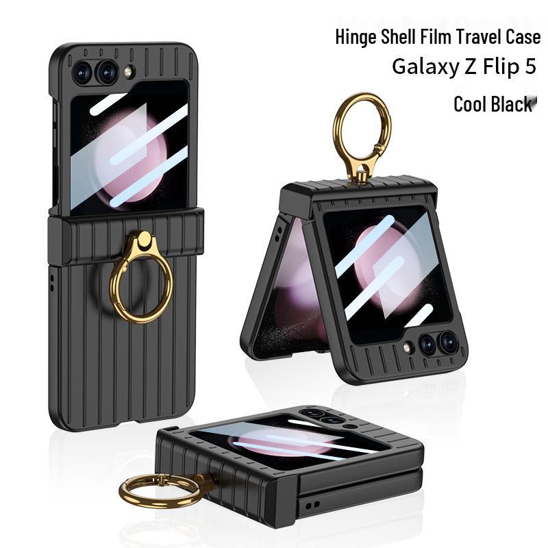 Samsung Z Flip 5 Travel Suitcase Case: Ultra-thin, Hinge Finger Ring, Foldable Screen Protector Flip 6-Compatible