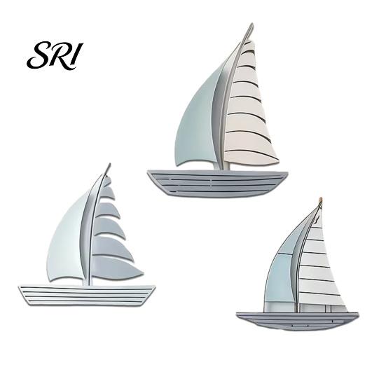 Coastal Wall Hanging 3Pcs/Set Wooden Sailboat Art Nautical Sailing Ship Beach Lake House Decoration Living Room Bathroom Theme Decor Solid Wood