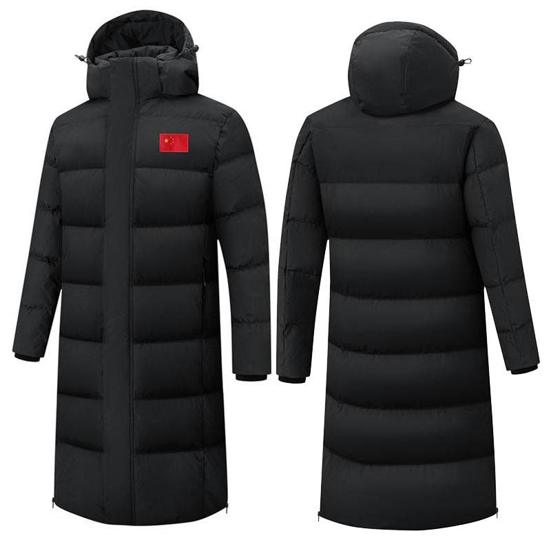 Neue nationale Norm 80 Daunenjacke aus weißer Entendaune: Unisex Kniehoher Winter-Trainingsmantel