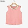 ZANZEA Women Casual Pear Splice Round Neck Loose Sleeveless Vest Tops