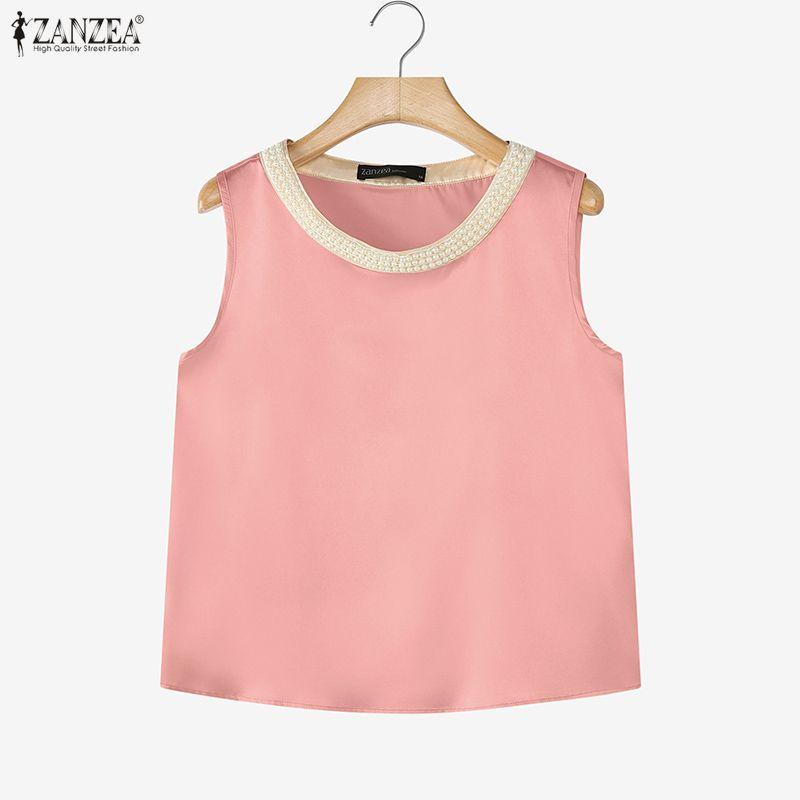 ZANZEA Women Casual Pear Splice Round Neck Loose Sleeveless Vest Tops