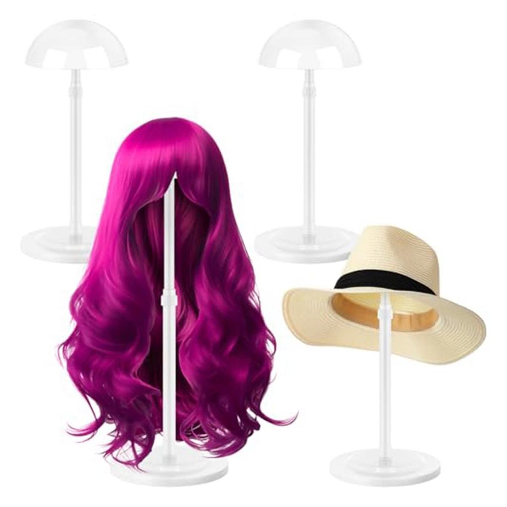 4 Pcs Wig Holders, Adjustable Height Wig Head Stand Portable Hat Display Holder Storage Head Stand Non Slip Stable