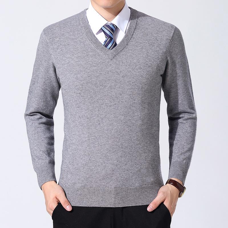 Men's V-Neck Winter Knit Sweater - Middle-Aged Thick & Warm Pullover