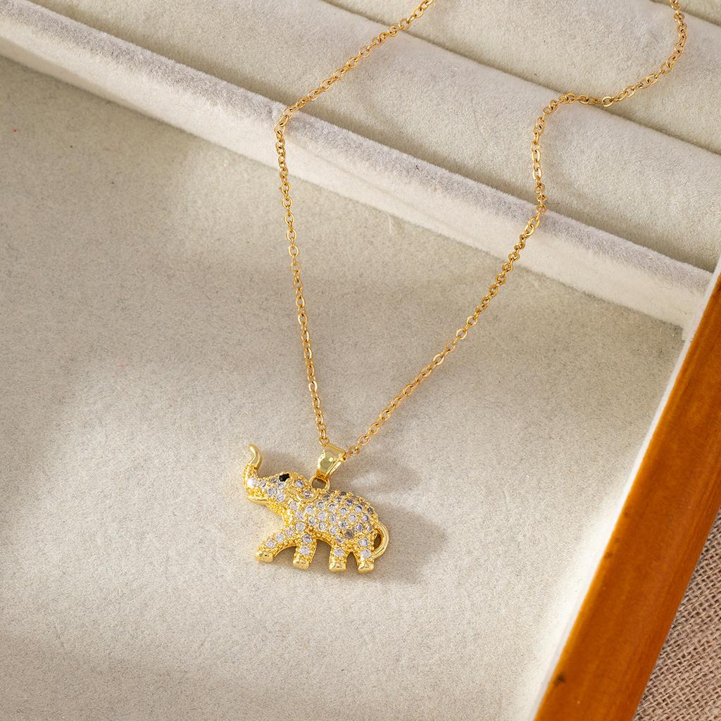 Micro-Set Zircon Elephant Pendant Necklace Titanium Steel Women's Fashion Versatile Minimalist Collarbone Chain Jewelry