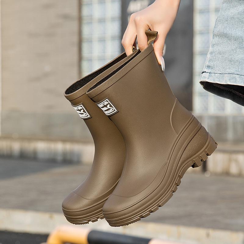 

Полусапоги резиновые женские на толстой подошве износостойкие и нескользящие резиновые сапоги для улицы, для кемпинга, водонепроницаемые сапоги, рабочая обувь для воды 41 зелёный