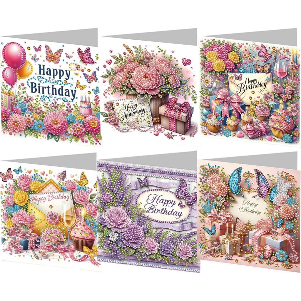 6PCS DIY Rhinestone Diamond Art Mosaic Postcards Diamond Art Greeting Cards Creative Birthday & Thanksgiving Card Kit