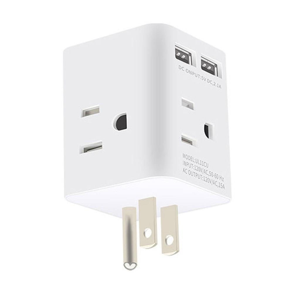 Multi Plug Outlet Extender Electrical Wall Outlet Splitter with 4 15amp AC Outlets 2 USB Ports